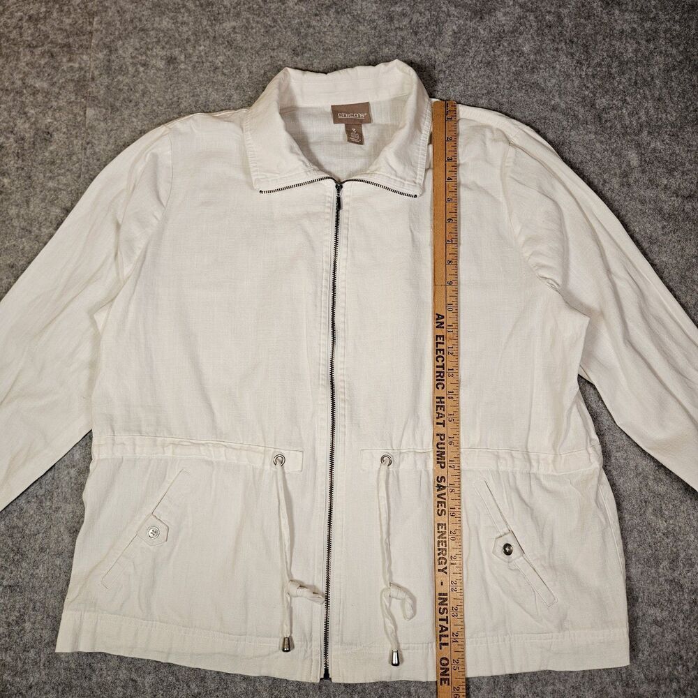 Chicos White Cotton Blend Drawstring Jacket Outdoors Classic Coastal Size 3 READ - Picture 3 of 10